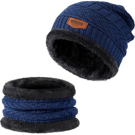 Bonnet d'hiver chaud en laine polaire rembourrée, bonnet rayé en maille, bonnet de cyclisme en coton pour le cou froid (1/5)