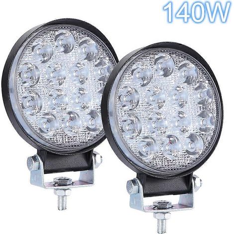 Lot de 2 barres lumineuses LED rondes 140 W 6000 K, projecteur de phare circulaire LED 14000 lm pour voiture (1/5)