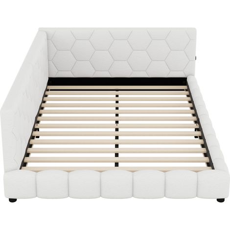 Lit banquette 140 x 200 cm avec sommier, LED 16 couleurs, USB Type-C, blanc MODENUIT (1/5)