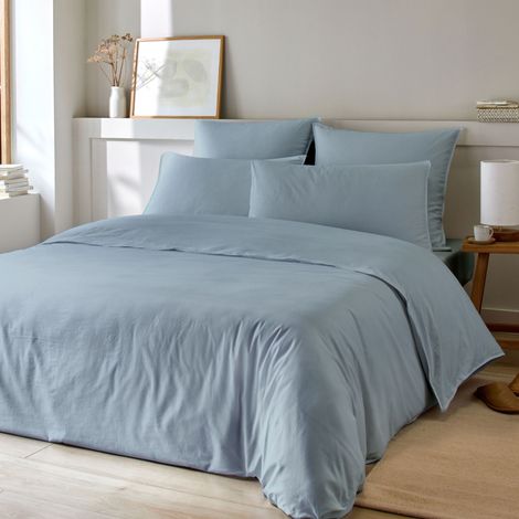 Parure de lit 240x220 bambou lavé bleu Terre de Nuit (1/3)