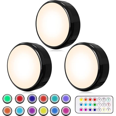 HELPLEX Cabinet Lamp LED Night Light RGB 16 Colors Wireless Stair Lighting LED Wireless Gaming Light with 1 Remote Controls and Timing Function Pack of 3 (1/5)