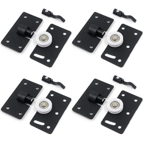 4 Ensembles de Rouleau de Porte Coulissante, Roues de Rouleau de Meubles, Kits de Piste D'engrenage de Roues en Nylon Muets, pour Fenêtre de Placard Armoire Penderie (Noir) (1/4)