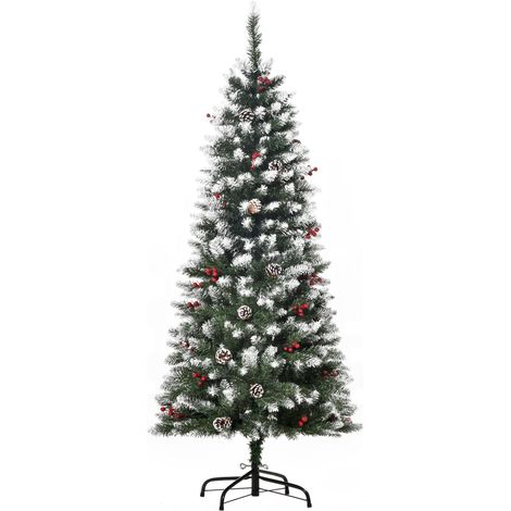 Albero di Natale Artificiale Innevato 150 cm 408 Rami con Pigne Verde (1/5)