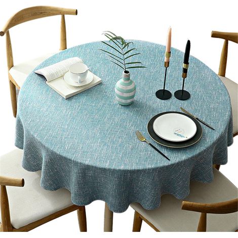 Nappe ronde 140 cm Bleu clair Coton lin Facile d'entretien pour salle à manger