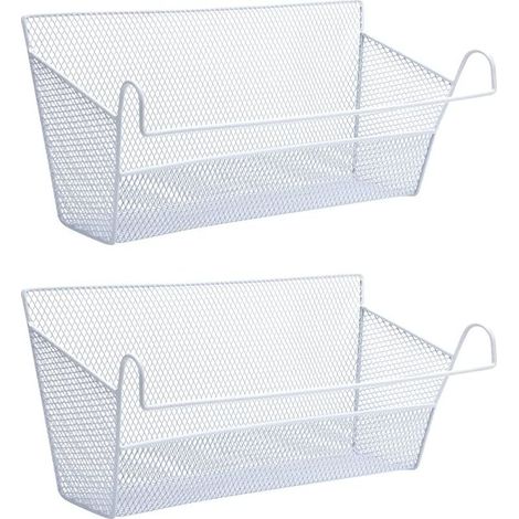 Lot de 2 paniers suspendus en métal pour lit, panier de rangement pour dortoir étudiant, idéal pour ranger boissons et mouchoirs au chevet, avec crochets, adapté au bureau (Blanc)