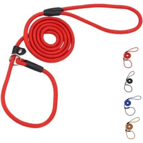 Laisse de Dressage pour Chien Slip Rope 1,3 m x 10 mm, Laisse en Corde Anti-Traction et réfléchissante. Aucun Collier (Rouge) (1/4)