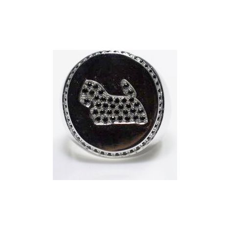 Bombierter schottischer Chevalier-Ring mit handgefassten schwarzen Zirkonen in Sterlingsilber