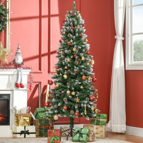 Árbol de Navidad Artificial de Nieve 180 cm con 508 Ramas 49 Piñas Base Plegable y Soporte de Acero Ø73x180 cm Verde (1/5)
