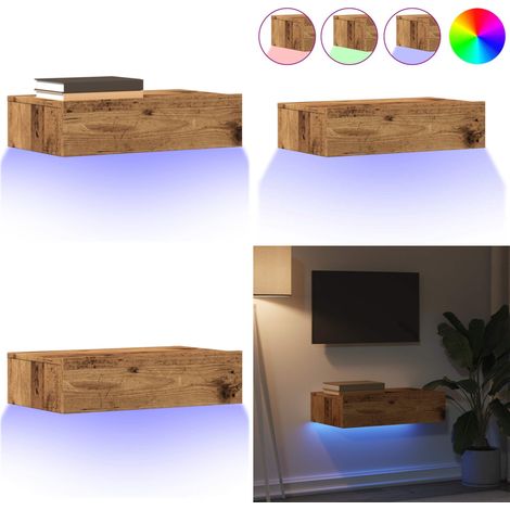 Mueble de TV con luces LED envejecida 60x35x15,5 cm - Luz LED RGB - Almacenamiento