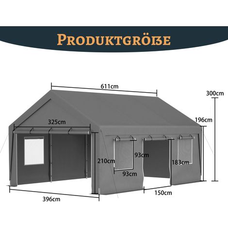 Garaje de carpa para exterior 611 x 396 x 300 cm gris con lona PE impermeable y protección UV (1/5)