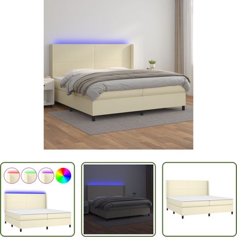 Matelas LED - Sommier à lattes de lit matelas LED Crème 200x200 cm Similicuir (1/5)
