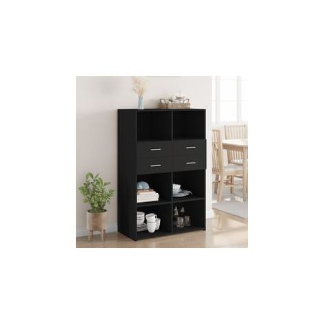 Buffet haut noir 80x42,5x124 bois d'ingénierie (1/5)
