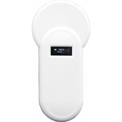 GABRIELLE Lecteur de Puce Animale Portable H01-T 134.2Khz 134.2Khz Lecteur d'étiquettes d'Animaux Lecteur d'affichage Oled Format Fdx-B Support Buzz-Er pour la Gestion des Fermes Avicoles, Blanc (1/5)