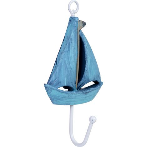 Percha de pared barco de madera azul 9x4x16h cm