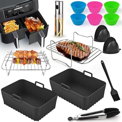 Accessori per friggitrice ad aria - Set di accessori per friggitrice ad aria a doppia zona per Ninja AF300EU, AF400EU, Tower T17088, friggitrice ad aria a doppia zona 7,6L-9,5L Senza BPA, lavabile in (1/5)