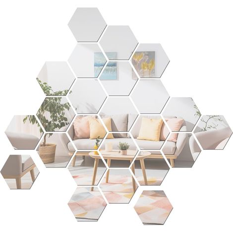 36pcs Autocollants Muraux Miroir Hexagonaux en Acrylique Argenté Autocollants Auto-adhésifs Faciles à Appliquer pour Décoration Murale DIY Salon (1/5)