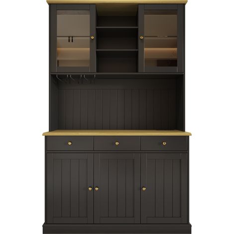 Buffet haut 120 x 40 x 191 cm avec portes vitrées, porte-verres, prises USB (1/5)