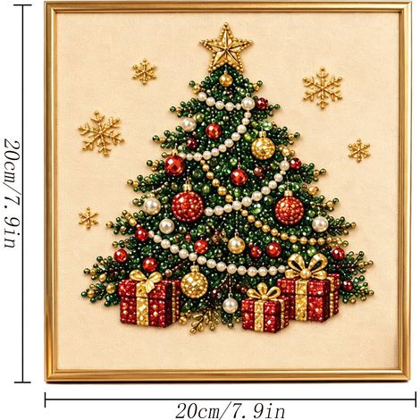 Décoration de Noël artisanale en perles et diamants, peinture diamant carrée encadrée, décoration murale pour les fêtes (cadre intérieur + kit de perles et kit d'outils) (1/2)