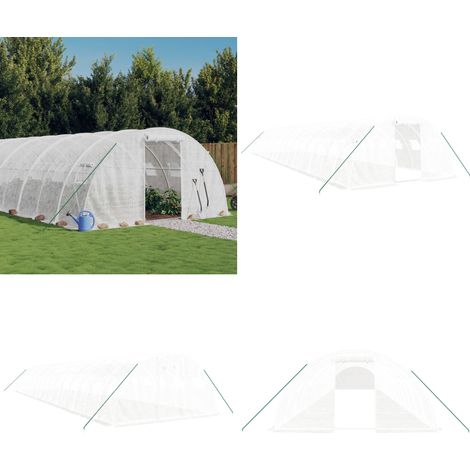 Serre avec cadre en acier blanc 64 m² 16x4x2 m - Serre De Jardin - Serre En Acier - Abri Jardin - Tunnel De Jardin - Couverture PE - Home & Living (1/5)