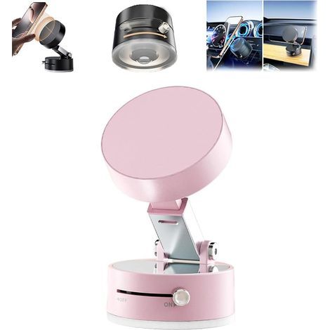Faltbarer magnetischer Saugnapf-Handyhalter – 360° elektrischer Saugnapf für Auto, doppelseitig drehbarer Halter für Auto, Spiegel, Fitnessstudio, Küche, freihändiger Handyhalter (Pink)