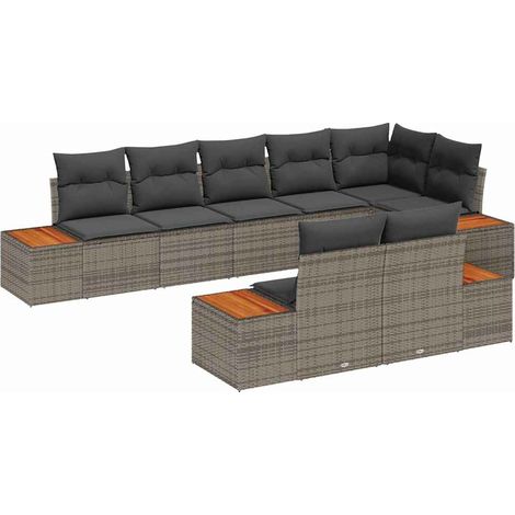 Garden Sofa Set with Cushion 8 pcs Grey Poly Rattan vidaXL