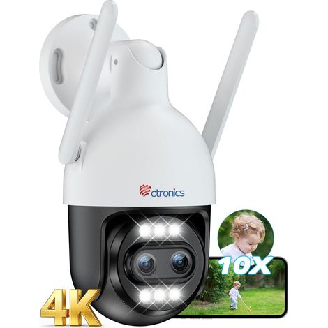 10X Zoom Hybride 4K Caméra Surveillance Extérieure, Double Objectif, Métal IP Camera 2.4/5GHz WiFi, Suivi Auto/Détection Hum/Véh/ANI, 256GB TF/Cloud, Vision Nocturne Color, IP66 (Blanc) (1/5)