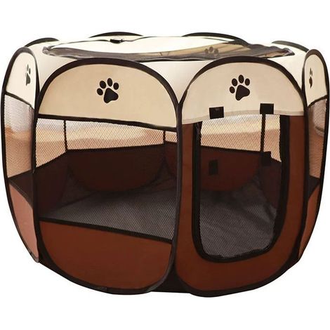 Parc Chien Parc à Chiot Enclos pour Chiens Chats Lapins Pliable Utiliser à l'intérieur et à l'extérieur (café),737343cm (1/5)