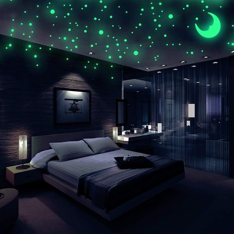 338 pegatinas de estrellas, 3 tamaños, efecto 3D realista, luna que brilla en la oscuridad, vinilo no tóxico, decoración para habitaciones infantiles. (1/5)
