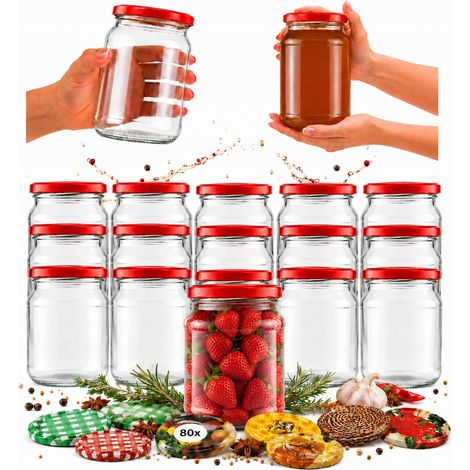 60 vasetti di vetro da 520 ml per marmellata, conserve fatte in casa, miele, paté, cetrioli 60 pezzi (1/5)