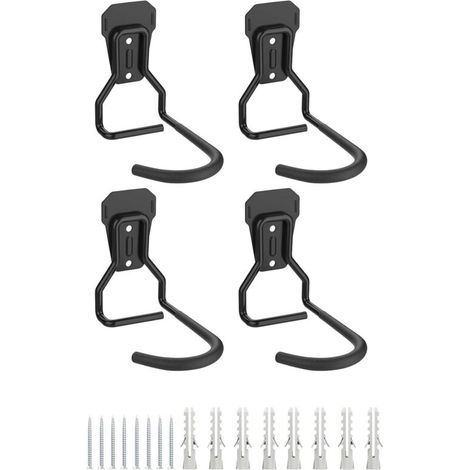 Lot de 4 Crochets Vélo, Supports de Cintre de Vélo en Fer, Support Mural de Rangement pour Vélos Robuste en Forme de L, Support Vertical de Vélo Pratique pour Maison Garage, Noir (1/5)