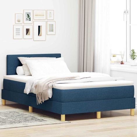 LED Boxspringbett mit LED-Lichtleisten Blau 120 x 190 cm Stoff