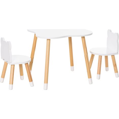 Set Tavolino con 2 Sedie per Bambini a Forma di Orsetto in Legno di Pino e MDF Bianco (1/5)