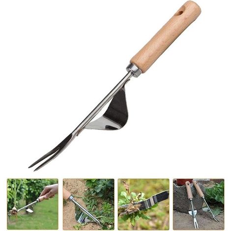 Désherbeur Manuel Outil Gouge de Désherbage en Acier Inoxydable avec Poignée Bois Outil De Désherbage du Jardin(B)-Fei Yu (1/5)
