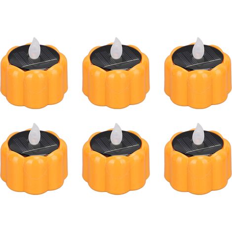 Ortviai Bougies LED solaires en forme de citrouille – 6 pièces, étanches, pour décoration d'Halloween, Noël et fêtes extérieures (1/5)
