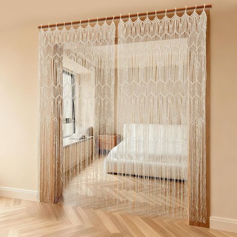 Fenstervorhang 100x200 cm – Makramee Türvorhang im Boho-Stil, handgewebter Raumteiler, 2 Paneele, für Wohnzimmer Schlafzimmer Hochzeitsdekoration (1/5)