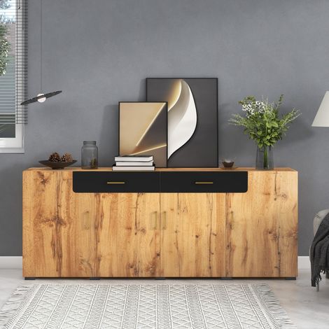 Buffet de cuisine , meuble de rangement 4 portes et 2 tiroirs. Grand meuble de rangement 208 x 39,5 x 80 cm - Marron (1/5)