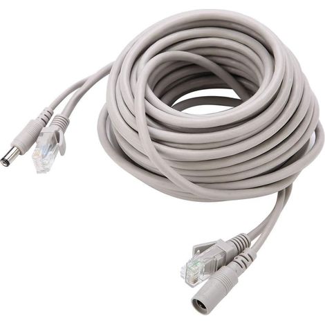 Câble Ethernet RJ45 20m avec Alimentation DC Intégrée pour Caméra IP Transmission 10/100 Mbps sans latence, connecteurs RJ45 et jack 2,1/5,5 mm inclus, installation épurée sans câbles doubles (1/5)