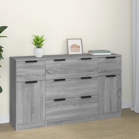 Ensemble de buffets 3 pcs,Armoire de grand rangement moderne Sonoma gris Bois d'ingénierie -TZ84228 (1/5)