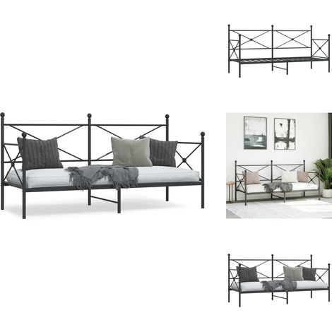 Lit de jour sans matelas noir 75x190 cm acier - Lit De Jour Avec Lit Gigogne - Lits De Jour Avec Lits Gigognes - Canapé-lit - Lit D'appoint