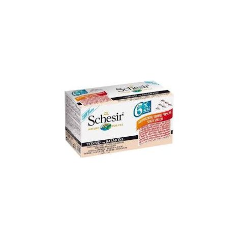 Aliment humide pour chat SCHESIR Poisson au thon et au saumon 36 x 50 g (1/3)