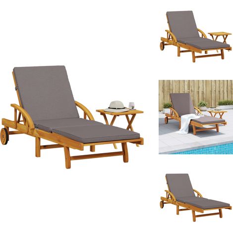 Chaise longue avec coussin et table bois d'acacia massif - Chaises Longues - Bain De Soleil - Meuble De Jardin - Salon De Jardin - Mobilier Extérieur (1/5)