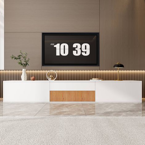 Meuble TV suspendu ou à poser 180 cm, meuble bas avec support vidéoprojecteur extractible, panneaux de particules, blanc (1/5)