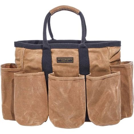 Sac d'approvisionnement en toile cirée de 14 pouces / sac d'outil de jardin / organisateur de nettoyage / bar mobile / sac de stockage polyvalent avec poches / sac utilitaire avec poignées lourdes