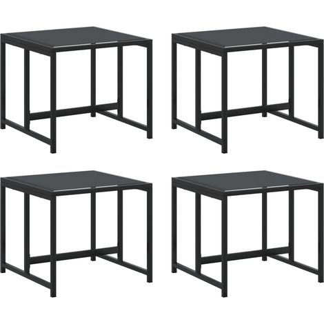 Tabourets de jardin,Repose-pied 4 pcs noir acier et textilène CFW70871