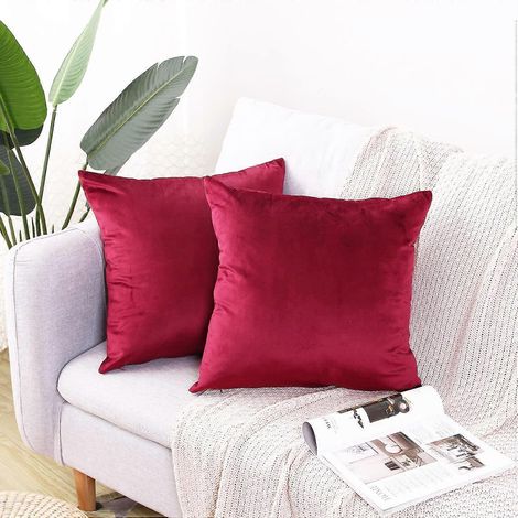 Lot de 2 housses de coussin décoratives carrées en velours rouge, 50 x 50 cm (20 x 20 pouces). (1/5)
