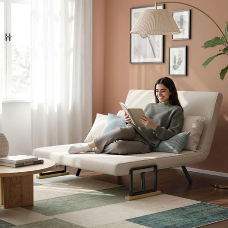 Schlafsofa 2er-Sofa Samtsofa, Schlaffunktion, inkl. 2 Kissen, Samtoptik, Natur + Beige + Schwarz