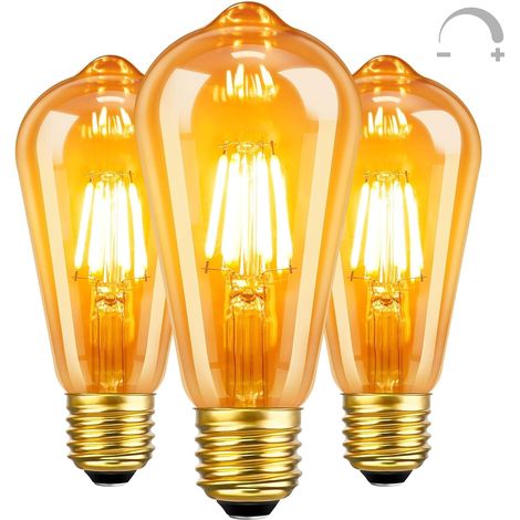 SCNNC Ampoule LED Edison E27 Vintage 6W Dimmable, Ampoule LED E27 ST64 Blanc Chaud 2700K, Ampoule Antique Décorative Rétro, Ampoule à Filament LED E27 Pour Maison Café Bars Restaurant, Lot de 3 (1/5)