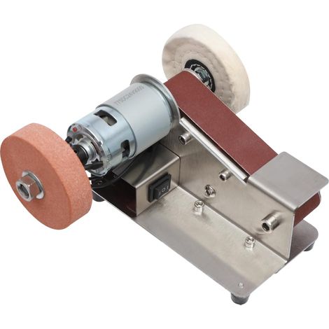 Bandschleifer Mini Schleifmaschine 775 Motor mit Schleifscheibe, Geweberad und 20 Schleifbänder 4500-9000r/min 7-Gang-Drehzahlregelung (1/5)