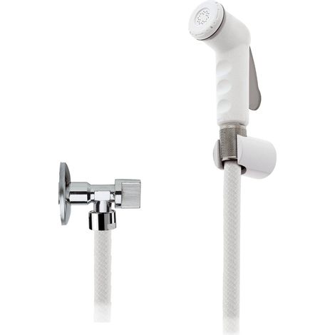 Doccetta bidet bianca con flessibile, rubinetto e supporto bianco (1/2)