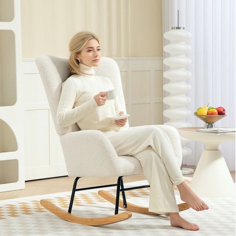 fauteuil salon relax balancelle teddy creme 70 94 cm OKMYHOME (1/5)